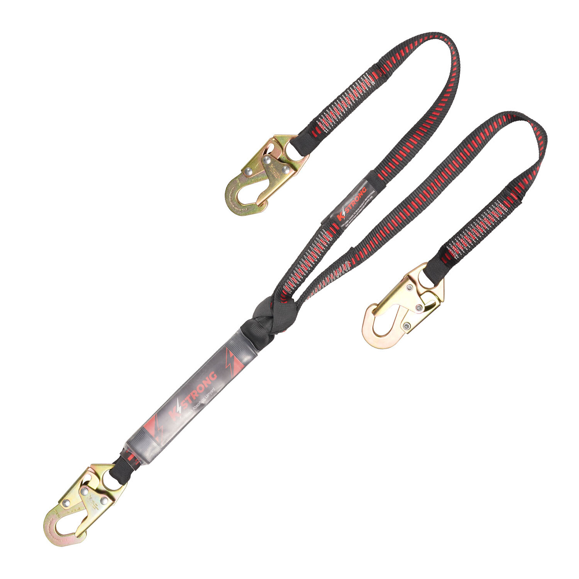 KStrong 4ft. Twin Leg Shock Absorbing Lanyard — 100% Tie-Off, Clear Pack Design, Snap Hooks, Model# UFL201121-04